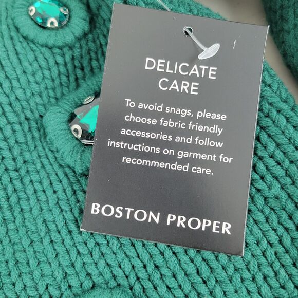 Boston Proper Cardigan Sweater Jeweled Emerald Green Women's size Large NWT - Picture 7 of 12
